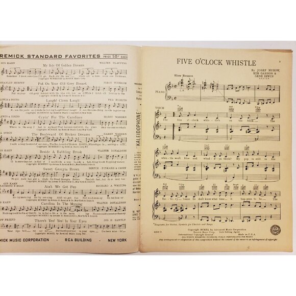 Sheet Music- Five O'Clock Whistle © 1940 by  Josef Myrow Kim Gannon Gene Irwin - Picture 3 of 4